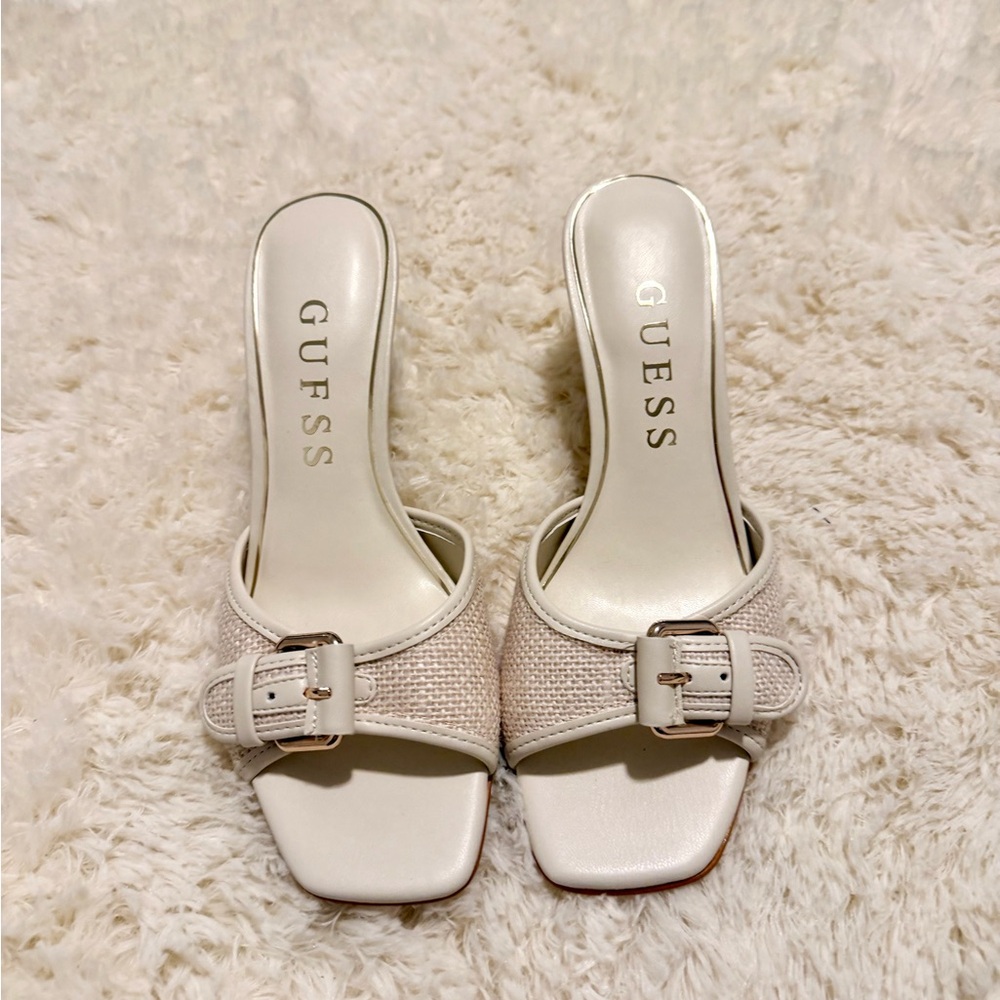 Guess Cream Buckle Mules